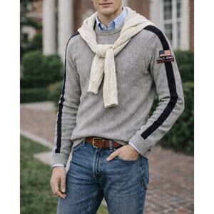 Vintage Rare Polo Jeans Co. Ralph Lauren Gray Ribbed-Knit Flag Logo